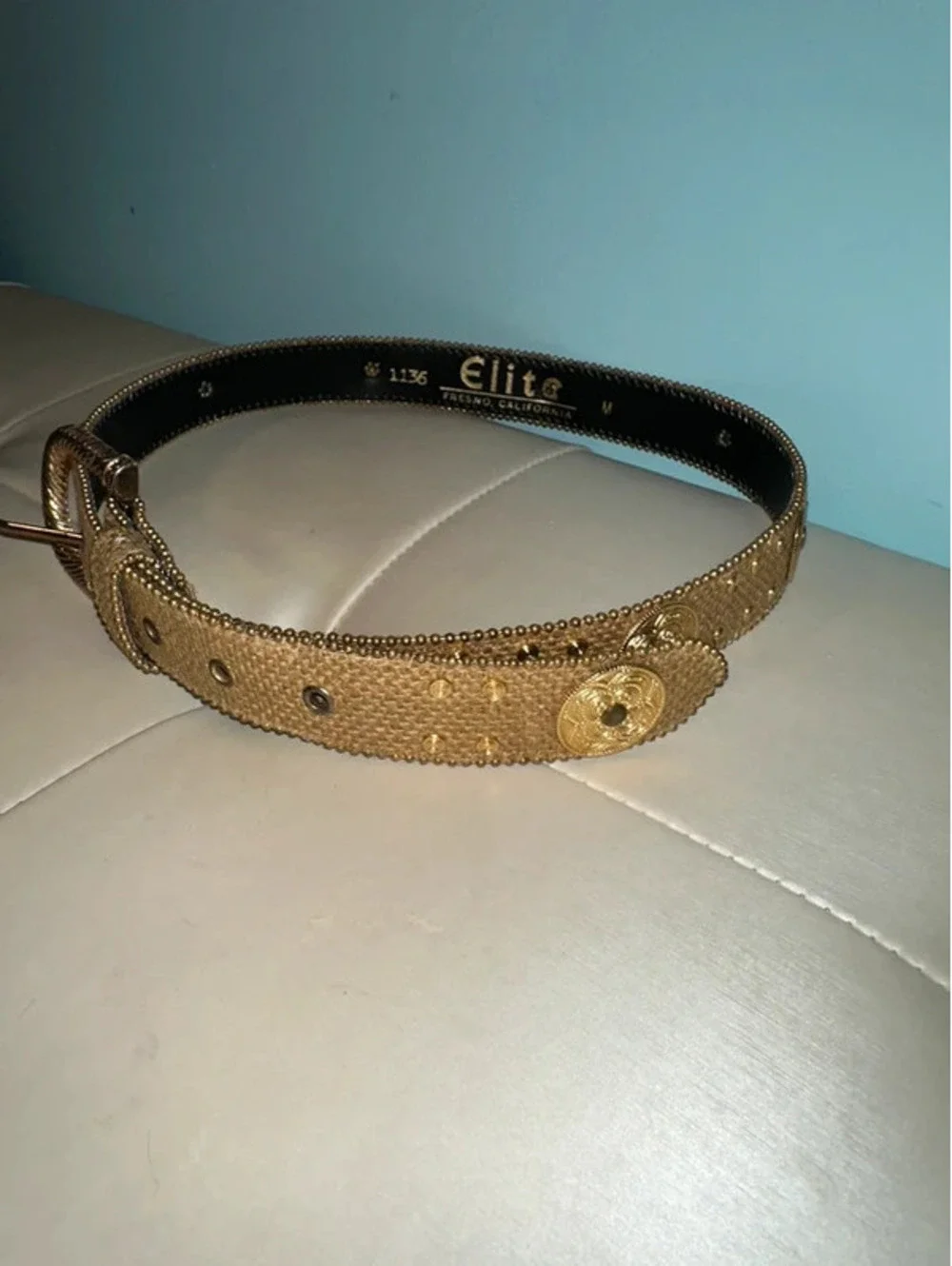 Vintage Elite Gold Fresno Glam Metallic 80s/90s Belt M USA